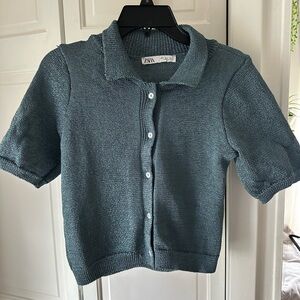 Zara Blue Button Down Shirt Classic Collar